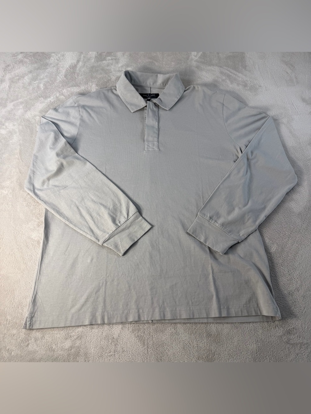 Rag & Bone Mens Long Sleeve Tomas Washed Rugby Polo Shirt L Grey Cotton